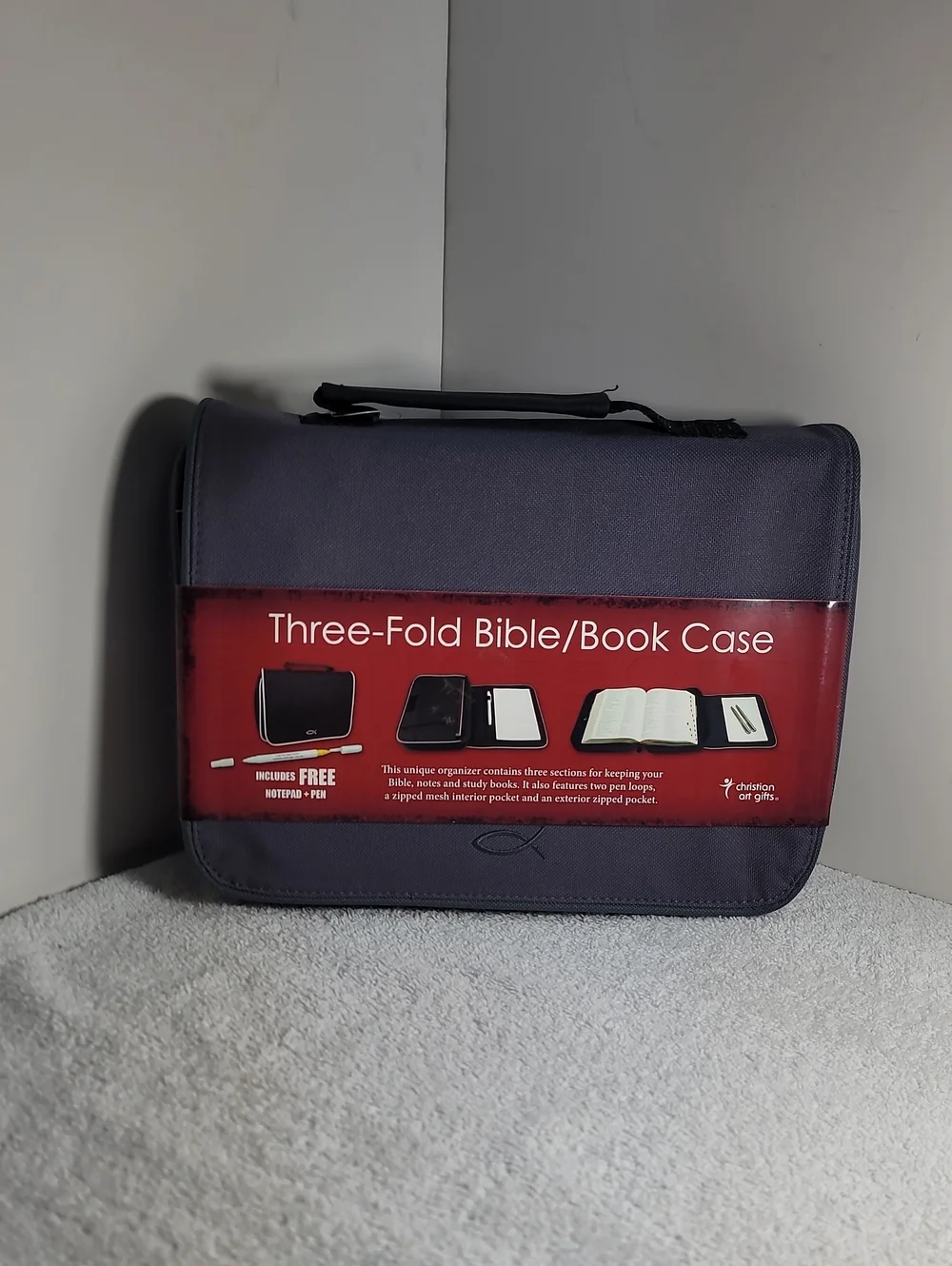 Chrustian Art Gifts - Three-Fold Bible/Book Case - Deep Plum W Gray Trim. NWT